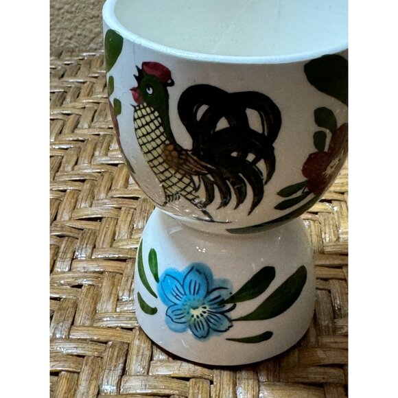 Vintage Hand-Painted Ceramic Egg Cup With Rooster & Floral Design Made In Japan - Picture 4 of 8